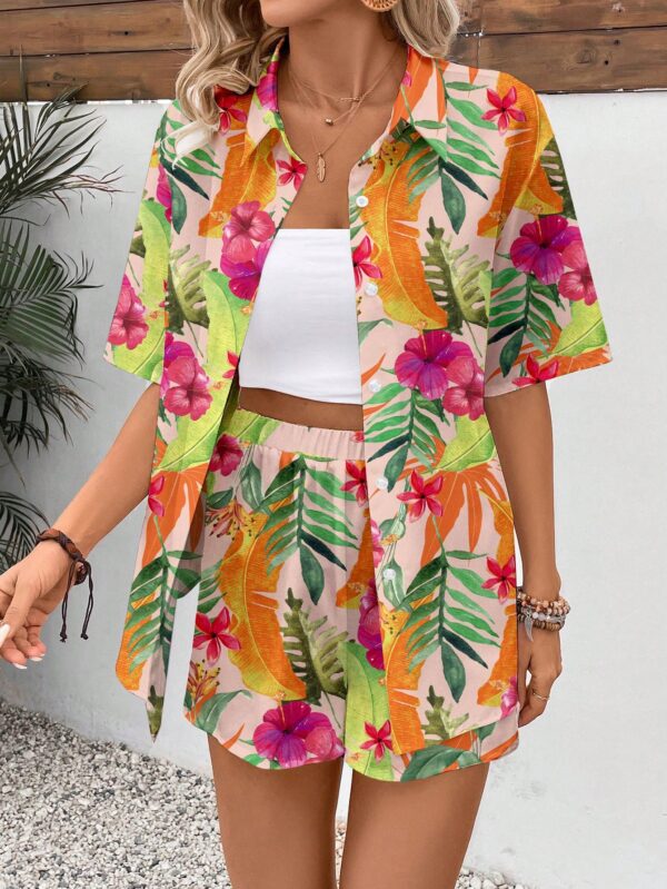 Conjunto Boho Casual de Blusa y Shorts con Estampado Botánico - Image 14