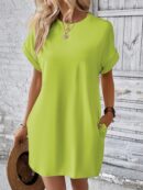 Vestido Casual Manga Murciélago con Bolsillo Oculto