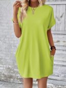 Vestido Casual Manga Murciélago con Bolsillo Oculto