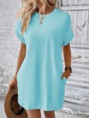 Vestido Casual Manga Murciélago con Bolsillo Oculto