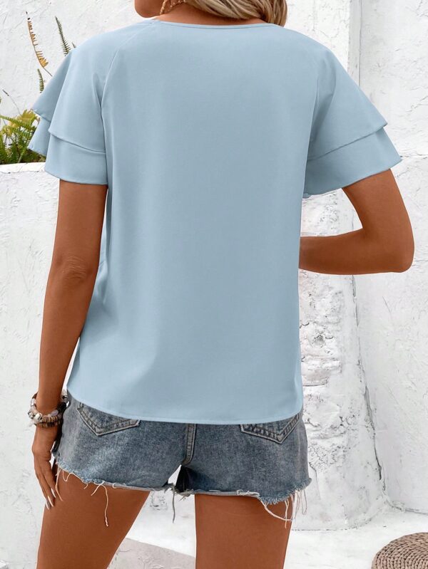 Camisa Casual de Verano con Mangas de Volantes en Color Sólido - Image 38
