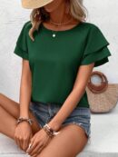 Camisa Casual de Verano con Mangas de Volantes en Color Sólido