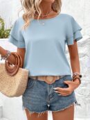 Camisa Casual de Verano con Mangas de Volantes en Color Sólido