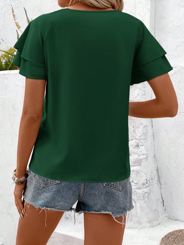 Camisa Casual de Verano con Mangas de Volantes en Color Sólido - Image 62
