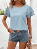 Camisa Casual de Verano con Mangas de Volantes en Color Sólido
