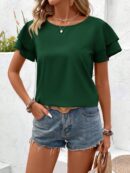 Camisa Casual de Verano con Mangas de Volantes en Color Sólido