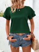 Camisa Casual de Verano con Mangas de Volantes en Color Sólido
