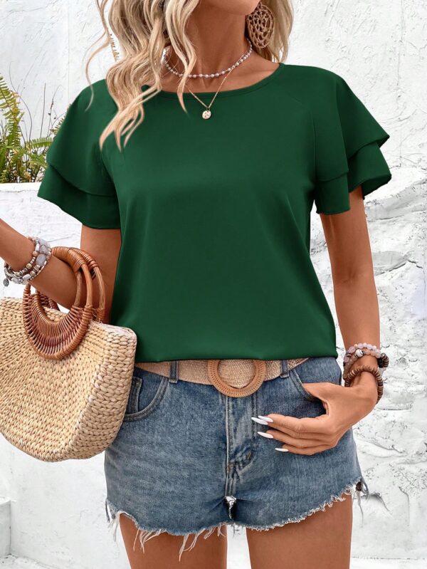 Camisa Casual de Verano con Mangas de Volantes en Color Sólido - Image 66
