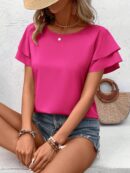 Camisa Casual de Verano con Mangas de Volantes en Color Sólido