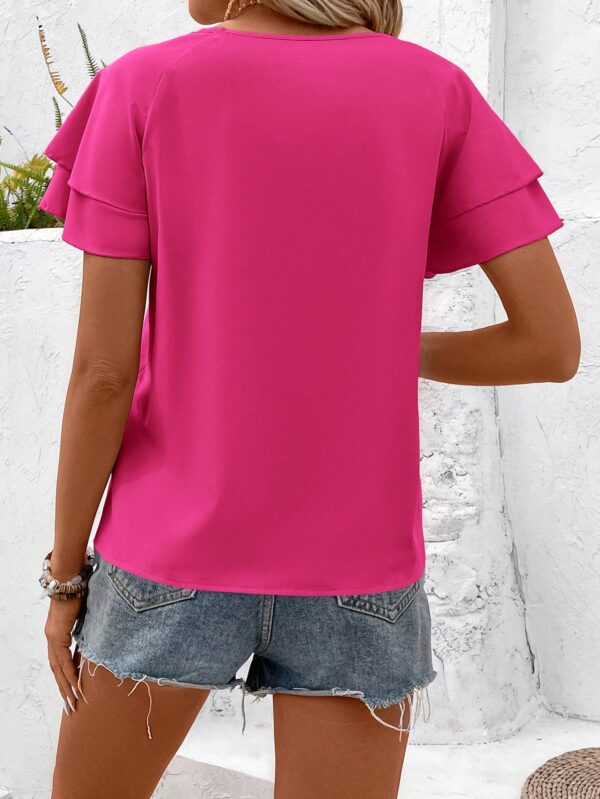 Camisa Casual de Verano con Mangas de Volantes en Color Sólido - Image 92