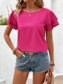 Camisa Casual de Verano con Mangas de Volantes en Color Sólido