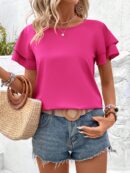 Camisa Casual de Verano con Mangas de Volantes en Color Sólido