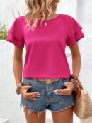 Camisa Casual de Verano con Mangas de Volantes en Color Sólido