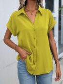 Camisa Casual de Manga Murciélago con Botones Frontales