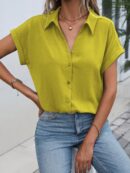 Camisa Casual de Manga Murciélago con Botones Frontales