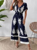 Mono Corto con Estampado Floral y Cuello V para Verano