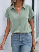 Camisa Casual de Manga Murciélago con Botones Frontales