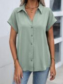 Camisa Casual de Manga Murciélago con Botones Frontales