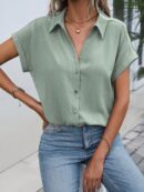 Camisa Casual de Manga Murciélago con Botones Frontales
