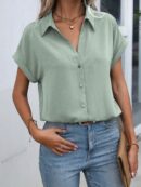 Camisa Casual de Manga Murciélago con Botones Frontales