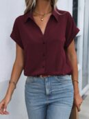 Camisa Casual de Manga Murciélago con Botones Frontales