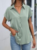 Camisa Casual de Manga Murciélago con Botones Frontales
