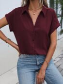 Camisa Casual de Manga Murciélago con Botones Frontales