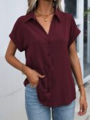 Camisa Casual de Manga Murciélago con Botones Frontales