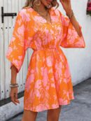 Vestido Boho con Escote en V, Mangas Murciélago y Cinturón