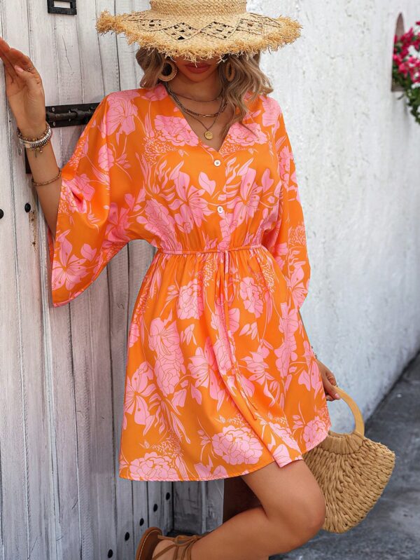 Vestido Boho con Escote en V, Mangas Murciélago y Cinturón - Image 63