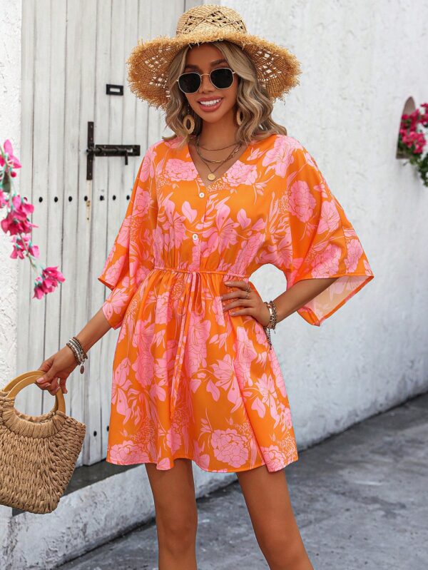 Vestido Boho con Escote en V, Mangas Murciélago y Cinturón - Image 66