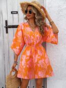 Vestido Boho con Escote en V, Mangas Murciélago y Cinturón