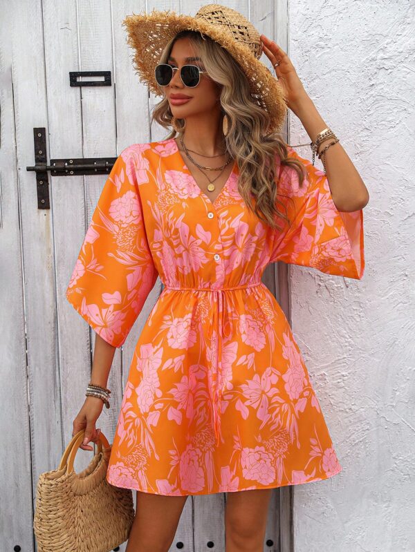 Vestido Boho con Escote en V, Mangas Murciélago y Cinturón - Image 67
