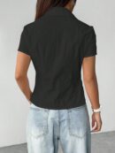 Camisa Casual de Color Sólido con Mangas Cortas