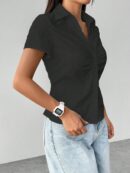 Camisa Casual de Color Sólido con Mangas Cortas