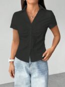 Camisa Casual de Color Sólido con Mangas Cortas