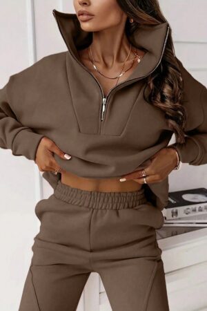 Conjunto Deportivo Unicolor Oversize con Sudadera y Pantalón
