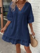 Vestido de Verano Casual con Encaje y Cuello en V