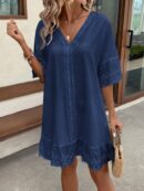 Vestido de Verano Casual con Encaje y Cuello en V