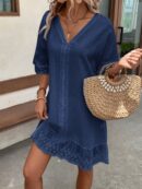 Vestido de Verano Casual con Encaje y Cuello en V
