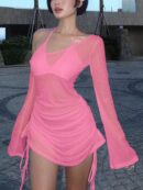 Vestido Asimétrico con Manga Acampanada y Cintura Alta