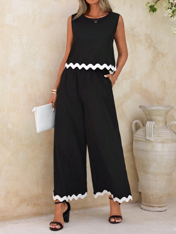 Conjunto Casual Blanco y Negro de Musculosa y Pantalón Ancho - Image 8
