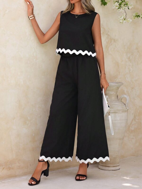 Conjunto Casual Blanco y Negro de Musculosa y Pantalón Ancho - Image 10