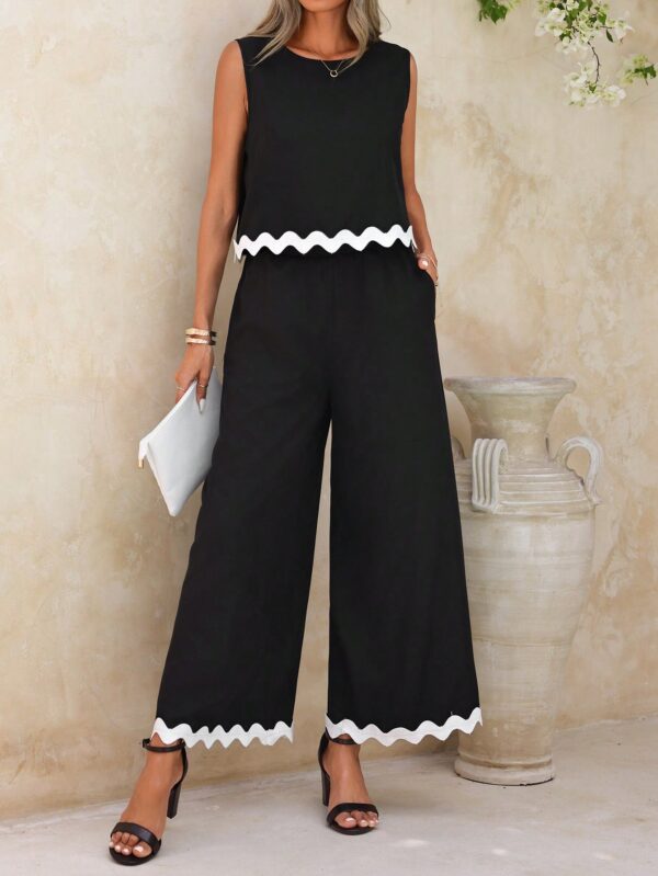 Conjunto Casual Blanco y Negro de Musculosa y Pantalón Ancho - Image 6