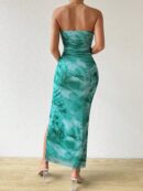 Vestido Strapless Tie Dye con Abertura Lateral y Ruched