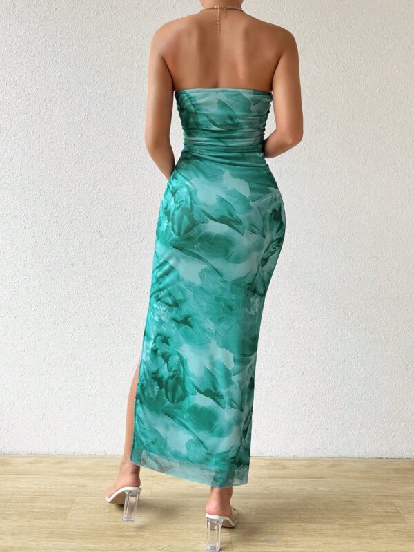 Vestido Strapless Tie Dye con Abertura Lateral y Ruched - Image 136