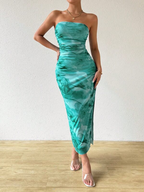 Vestido Strapless Tie Dye con Abertura Lateral y Ruched - Image 137