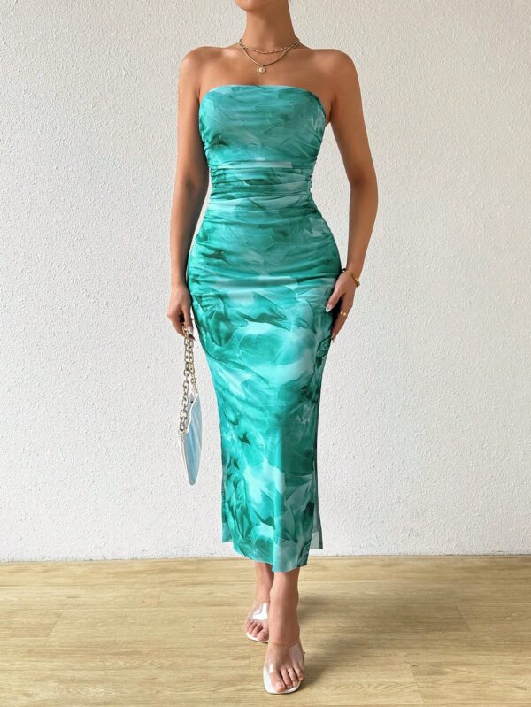 Vestido Strapless Tie Dye con Abertura Lateral y Ruched - Image 138