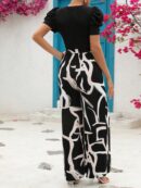 Mono Estampado Floral de Pierna Ancha y Manga Puff