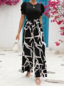 Mono Estampado Floral de Pierna Ancha y Manga Puff